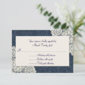 Land Denim Damask & Ivory Wedding RSVP-kaart RSVP Kaartje (Staand voorkant)
