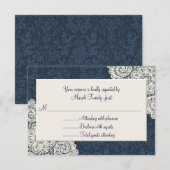 Land Denim Damask & Ivory Wedding RSVP-kaart RSVP Kaartje (Voorkant / Achterkant)