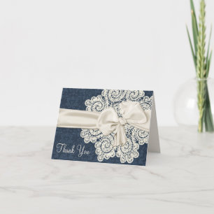 Land Denim & Ivory Lace Weddenschap Hartelijk dank Bedankkaart