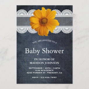 Land Denim Lace Sunflower Baby shower Kaart