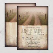 Land Dirt Road Rustic Fence Post Wedding Invite Kaart (Voorkant / Achterkant)
