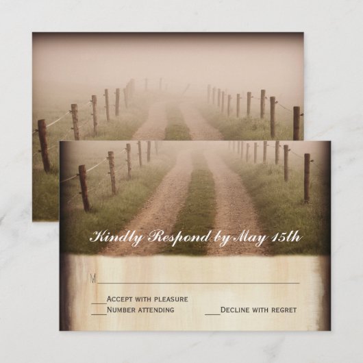 Land Dirt Road Rustic Fence Post Wedding RSVP (Voorkant / Achterkant)