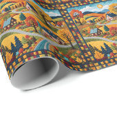 Land Dorp Quilt Design Cadeaupapier (Rol Hoek)