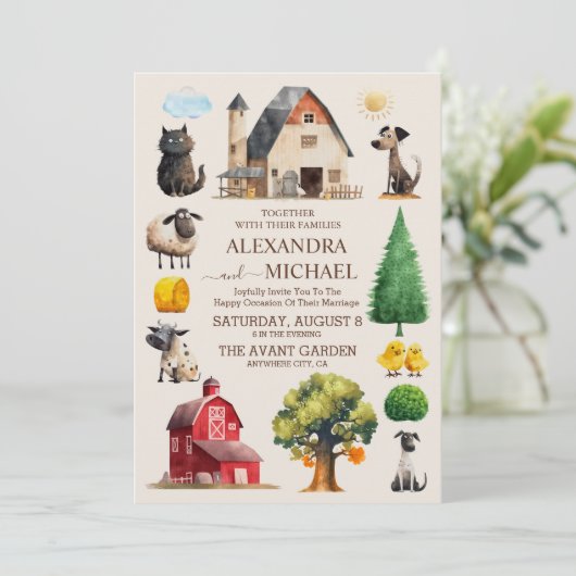 Land Elegant Chique Trendy Boerderij Bruiloft Kaart (Staand voorkant)