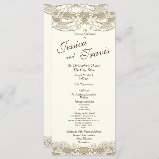 Land Elegantie Burlap Bloemen Huwelijk Programma Programmakaart (Voorkant / Achterkant)