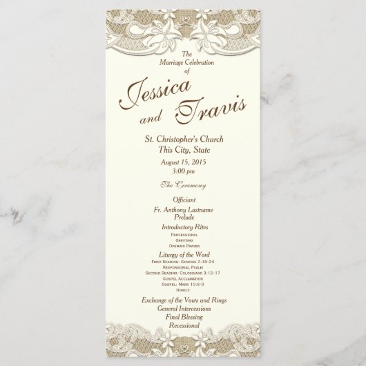 Land Elegantie Burlap Bloemen Huwelijk Programma Programmakaart (Voorkant)