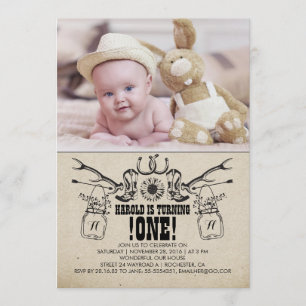 Land en Rustic 1 Birthday Foto-uitnodiging Kaart