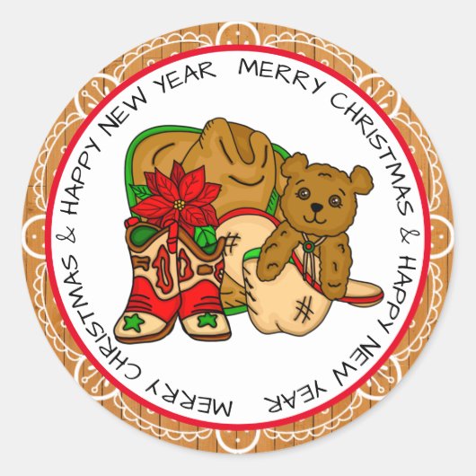 Land en Western kerstfeest Ronde Sticker (Voorkant)