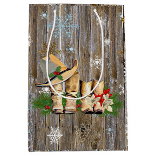 Land en Westerne Cowboy Boots Kerst Medium Cadeauzakje