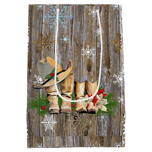 Land en Westerne Cowboy Boots Kerst Medium Cadeauzakje (Achterkant)