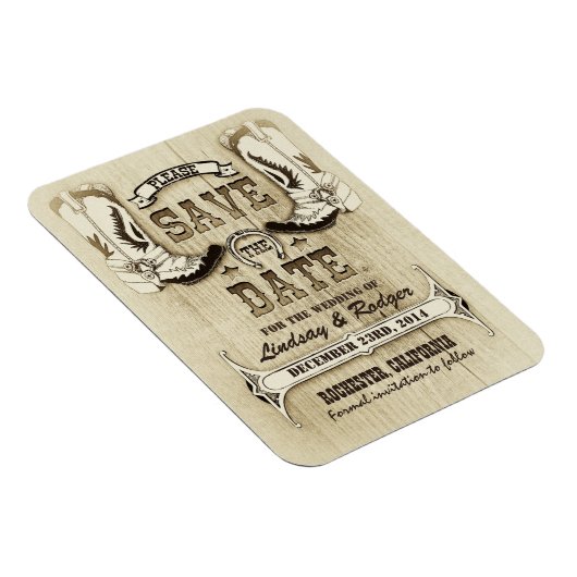 Land en Westerne Cowboy laarzen Save the Date Magneet (Rechterzijde)