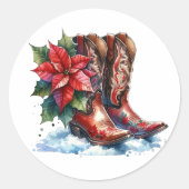 Land en Westerne rustieke cowboylaarzen kerst Ronde Sticker (Voorkant)