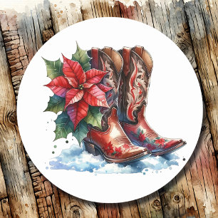 Land en Westerne rustieke cowboylaarzen kerst Ronde Sticker