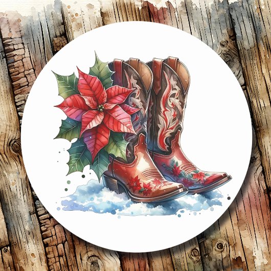 Land en Westerne rustieke cowboylaarzen kerst Ronde Sticker