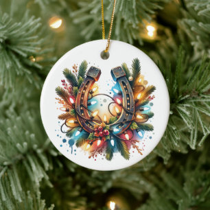 Land en Westerne rustieke Hoefijzer kerst Keramisch Ornament