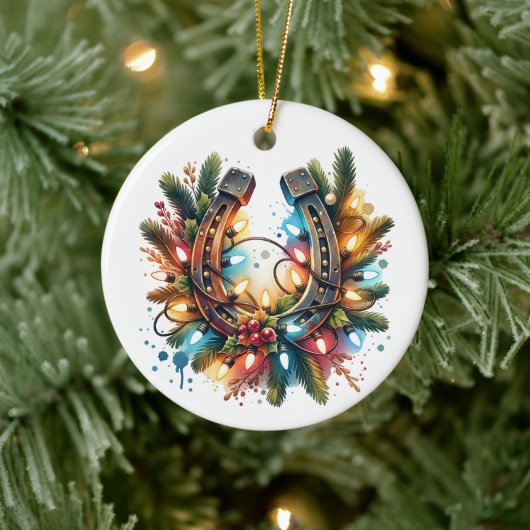 Land en Westerne rustieke Hoefijzer kerst Keramisch Ornament (Boom)