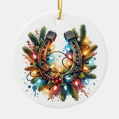 Land en Westerne rustieke Hoefijzer kerst Keramisch Ornament (Voorkant)