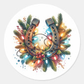 Land en Westerne rustieke Hoefijzer kerst Ronde Sticker (Voorkant)