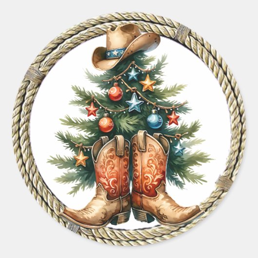 Land en Westerne rustieke kerstboom Ronde Sticker (Voorkant)
