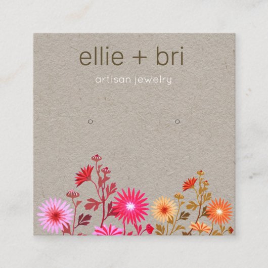 Land Floral Boho Kraft Stud Earning Display Vierkante Visitekaartje (Voorkant)