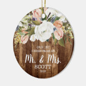 Land Floral Eerste Kerstmis trouwde Mr & Mrs. Keramisch Ornament (Links)