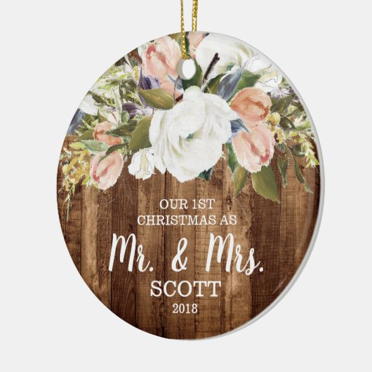 Land Floral Eerste Kerstmis trouwde Mr & Mrs. Keramisch Ornament (Links)