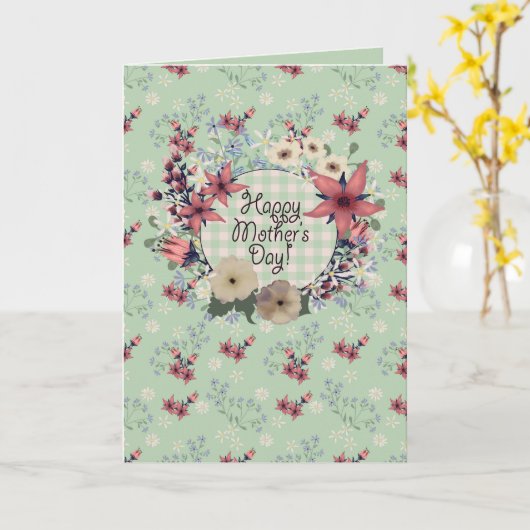 Land Floral Gingham Check Mint Green | Moeder Kaart (Gele Bloem)