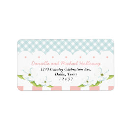 Land Floral Gingham Pink Blue Wedding Etiket