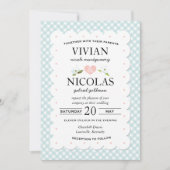 Land Floral Gingham Pink Blue Wedding Kaart (Voorkant)