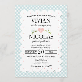 Land Floral Gingham Pink Blue Wedding Kaart