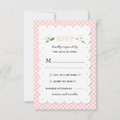 Land Floral Gingham Pink Blue Wedding RSVP (Voorkant)