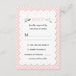Land Floral Gingham Pink Blue Wedding RSVP Kaartje