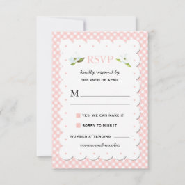 Land Floral Gingham Pink Blue Wedding RSVP Kaartje