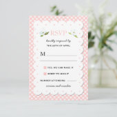 Land Floral Gingham Pink Blue Wedding RSVP Kaartje (Staand voorkant)