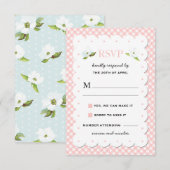 Land Floral Gingham Pink Blue Wedding RSVP Kaartje (Voorkant / Achterkant)