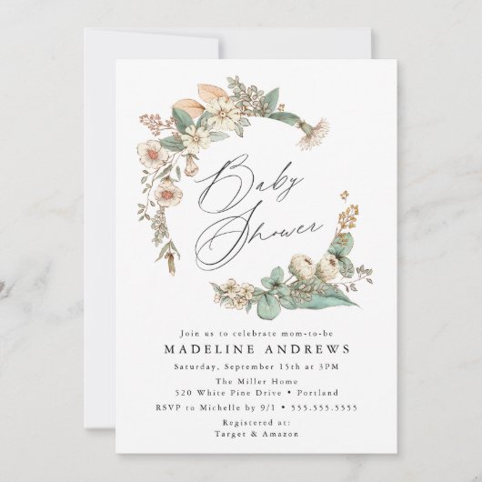  land Floral krans Baby shower Kaart (Voorkant)