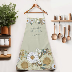 Land Floral Sunflower Women's Name Apron Schort