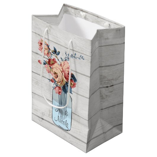 Land Floral Wood Mason Jar Wedding Medium Cadeauzakje (Voorkant Gekanteld)