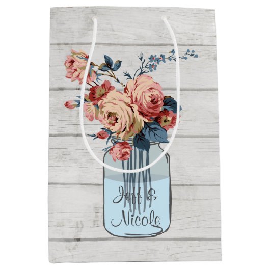 Land Floral Wood Mason Jar Wedding Medium Cadeauzakje (Voorkant)