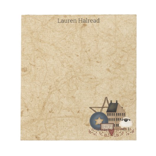 Land Folk Art Mustard Saltbox Sheep Decor Notitieblok (Voorkant)