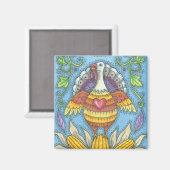 LAND FOLK ART THANKSGIVING TURKEY MAGNET Square (Voorkant / Achterkant)