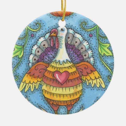 LAND FOLK ART TURKEY, THANKSGIVING ORNAMENT RAND (Voorkant)