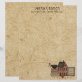 Land Folkart Red Saltbox, kraai, ik hou van prieme Briefhoofd (Voorkant / Achterkant)