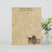 Land Folkart Red Saltbox, kraai, ik hou van prieme Briefhoofd (Staand voorkant)