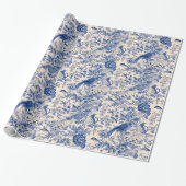 Land Frans Tuin Toile de Jouy Blue Cadeaupapier (Uitgerold)
