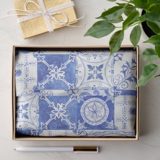 Land Franse boerderij blauw wit Tegel decoupage Tissuepapier (Geschenk)