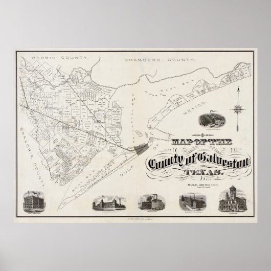 LAND GALVESTON TEXAS MAP 1902 POSTER (Voorkant)