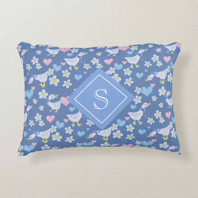  land ganzenpatroon monogram accent kussen (Voorkant)
