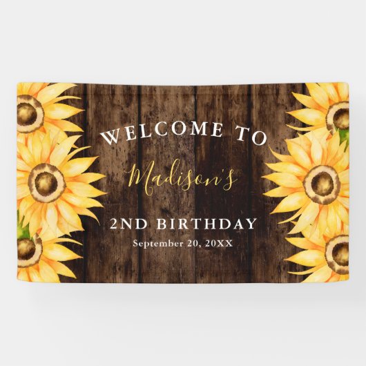 Land Geel Zonnebloem Verjaardagsfeest Welkom Spandoek (Horizontaal)