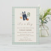  land geruite jongenskleding Baby shower Kaart (Staand voorkant)